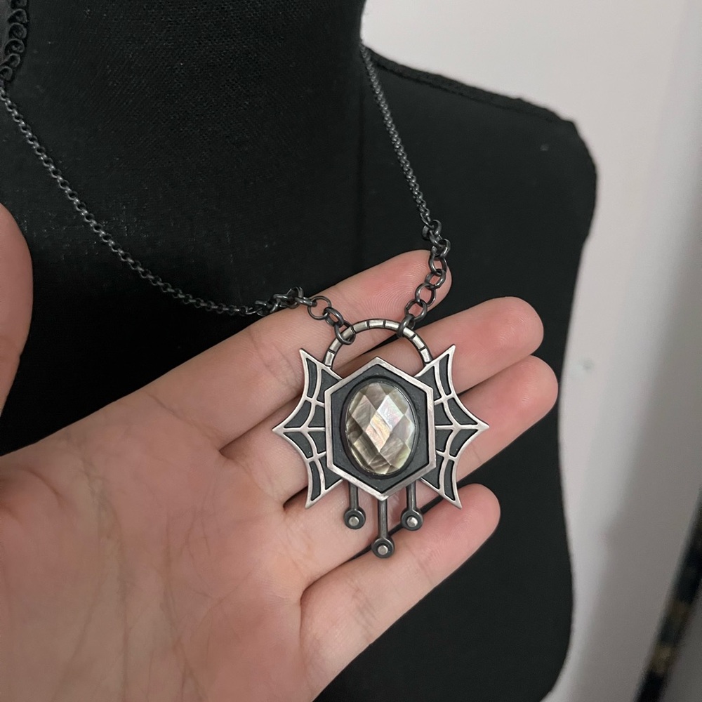 Silver Black Mother Of Pearl Necklace